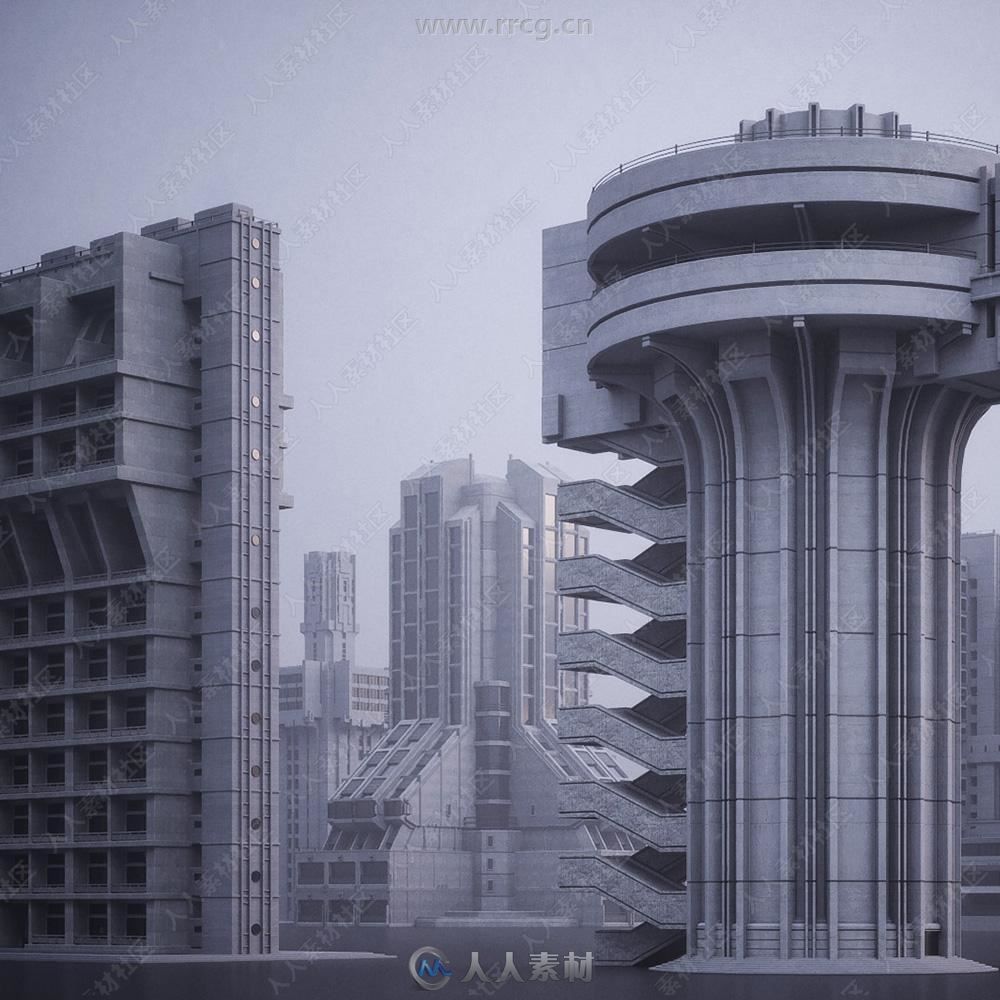 kitbash科幻乌托邦宏伟现代城市建筑景观kitbash3d模型合集