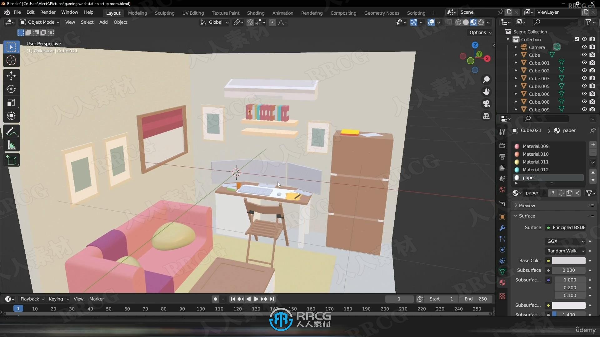 Blender卧室房间室内多功能空间设计视频教程