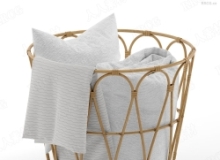 装衣物毯子镂空木制篮子家具装饰3D模型