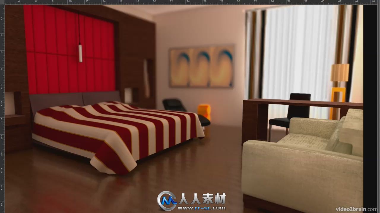 《3dsmax制作酒店客房视频教程》video2brain A practical example of realistic 3D...