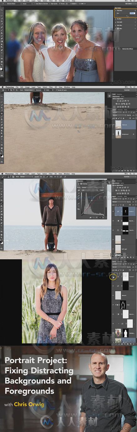 Photoshop人物肖像前景与背景修饰技巧视频教程 Lynda Portrait Project Fixing a D...