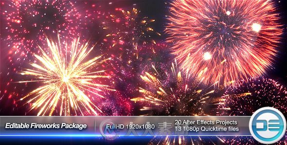 礼花烟花粒子动画AE模板 Videohive Editable Fireworks Package 9466144