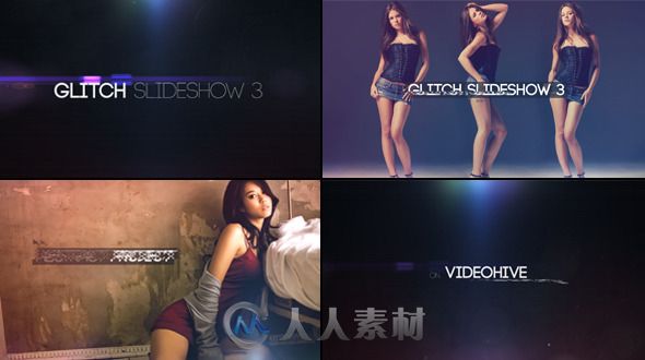 时尚美女闪烁毛刺包装动画AE模板 Videohive Glitch Slideshow 3 9911143