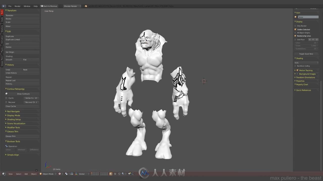 [Blender] The Beast- Modeling in Blender 在Blender製造一個野人 詳細教學4.2G