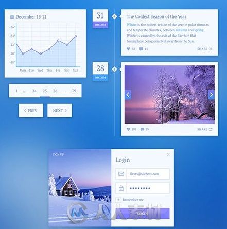 冰雪风格UI设计PSD模板Snow-Flakes-UI-Kit