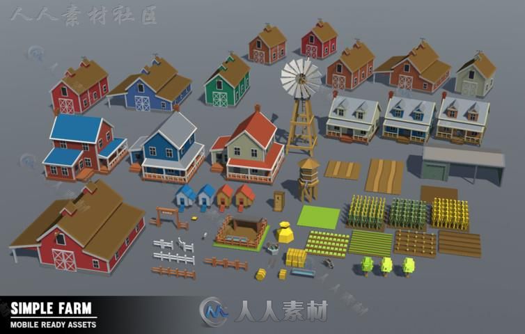 简单的卡通农场工业环境模型Unity3D素材资源