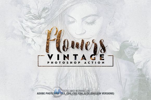 复古风格花儿装饰PS动作Flowers Vintage Photoshop Action