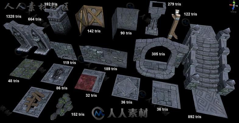 模块化地牢地下城环境模型Unity3D素材资源