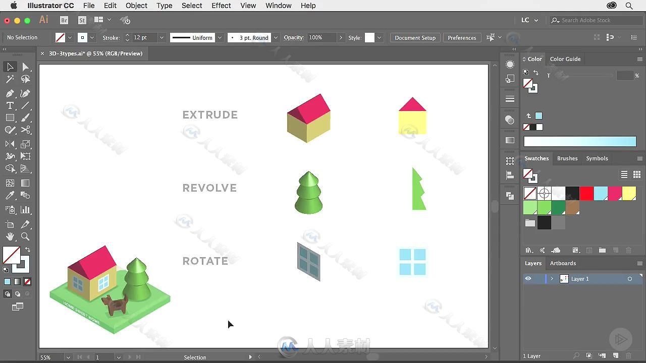 Illustrator CC中三维3D功能使用技巧视频教程