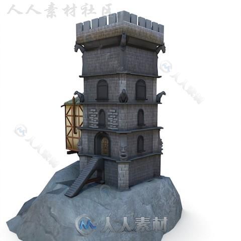 中世纪建筑炮塔历史环境模型Unity3D素材资源
