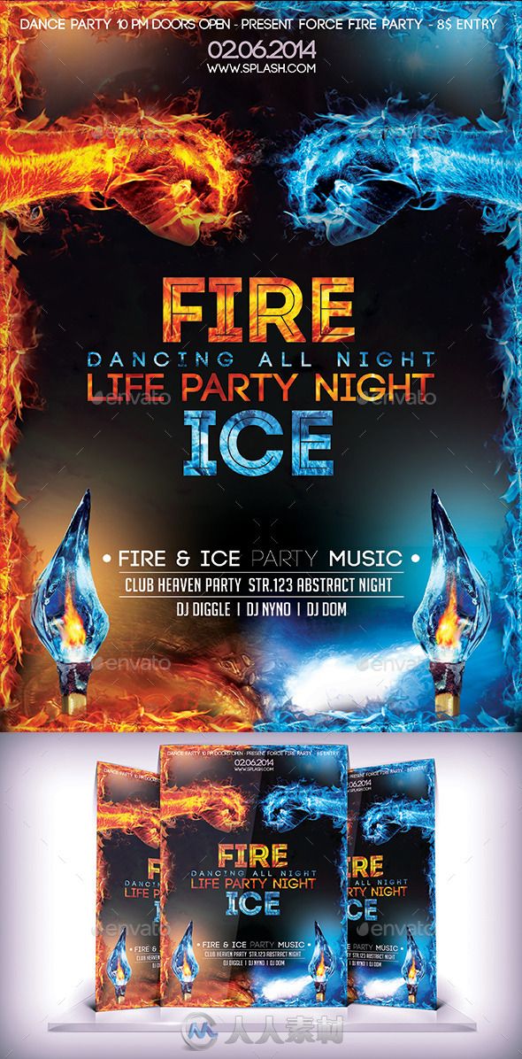 超炫冰火派对海报PSD模板 Graphicriver Fire &amp; Ice Party Flyer 9221177