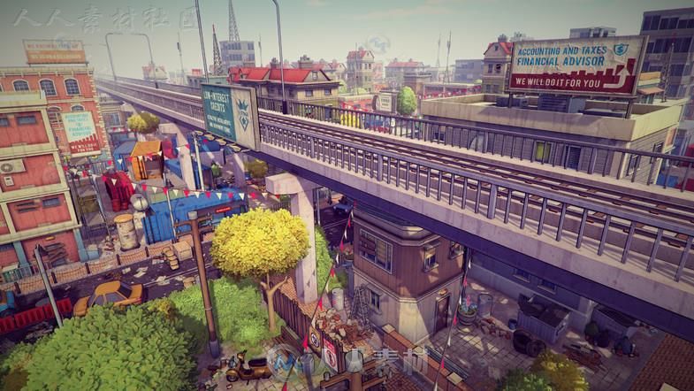 末日卡通城市环境模型Unity3D素材资源