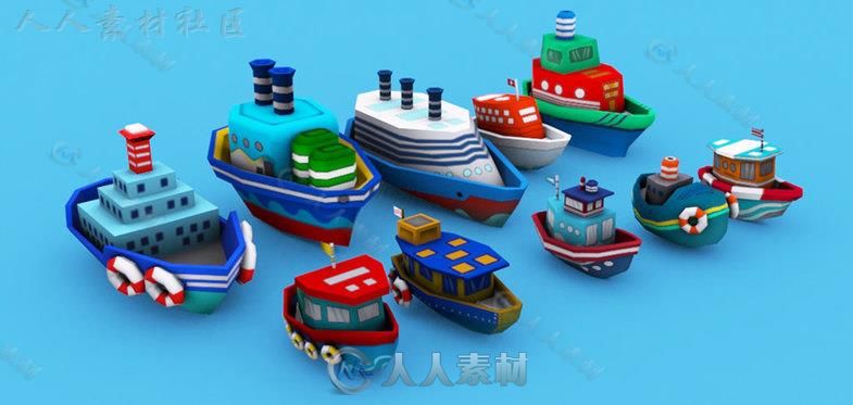 卡通船海上车辆模型Unity3D素材资源