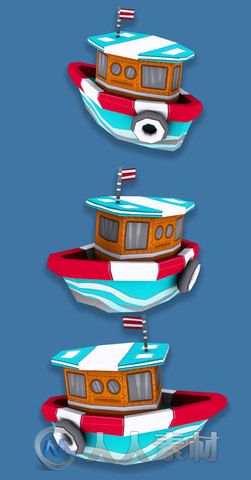 卡通船海上车辆模型Unity3D素材资源