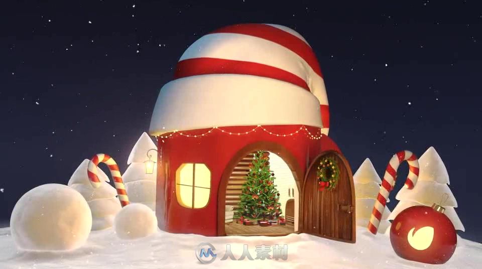 圣诞节美丽的卡通房屋展示圣诞节标志AE模板 Videohive Christmas 18952707