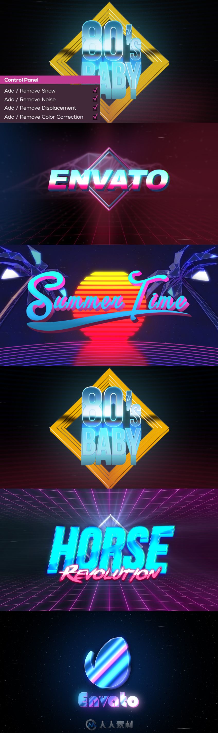 史诗绚丽卡通效果故障文字标题动画AE模板Videohive 80's Baby VHS Logo-Titles Op...