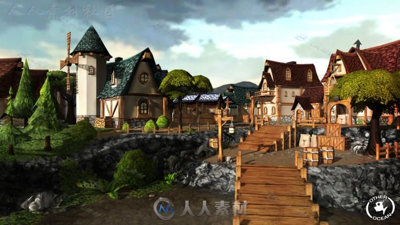 美丽完整的手绘中世纪村庄幻想环境3D模型Unity游戏素材资源