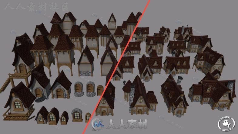 美丽完整的手绘中世纪村庄幻想环境3D模型Unity游戏素材资源