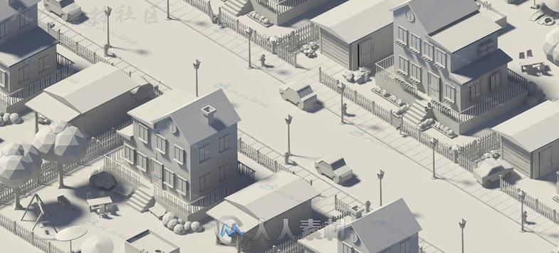 不同的房子花园和街道城市环境3D模型Unity游戏素材资源