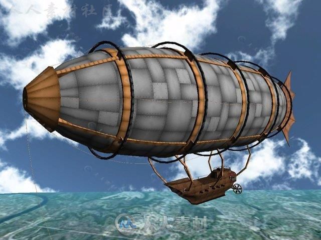 维多利亚风格的蒸汽朋克飞艇空中汽车3D模型Unity游戏素材资源