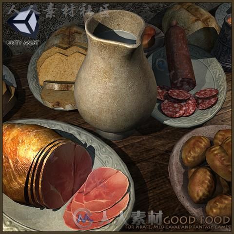 超精细西式食物食品道具3D模型Unity游戏素材资源