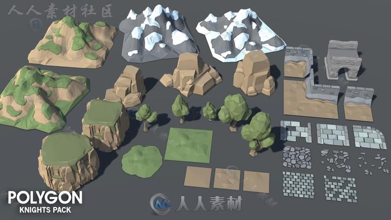 多边形风格的骑士团幻想环境3D模型Unity游戏素材资源