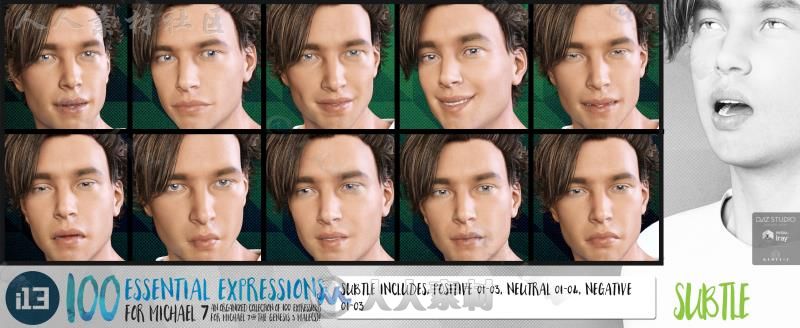 帅气英俊的男性的表情情绪3D模型合辑
