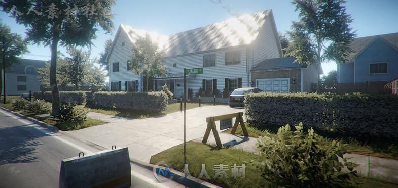 美丽幽静的郊区住宅和街道城市环境3D模型Unity游戏素材资源