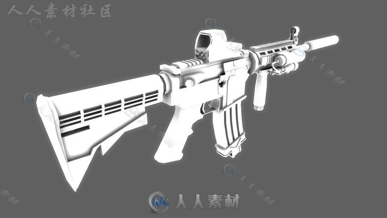 现代突击步枪武器道具3D模型Unity游戏素材资源