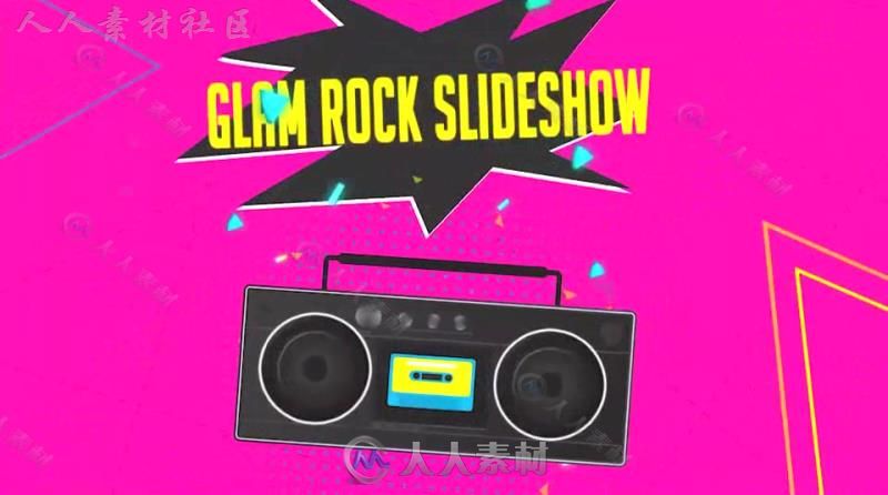 现代派对时尚华丽动感磁带视频开场AE模板Videohive Glam Rock Cassette Slideshow...