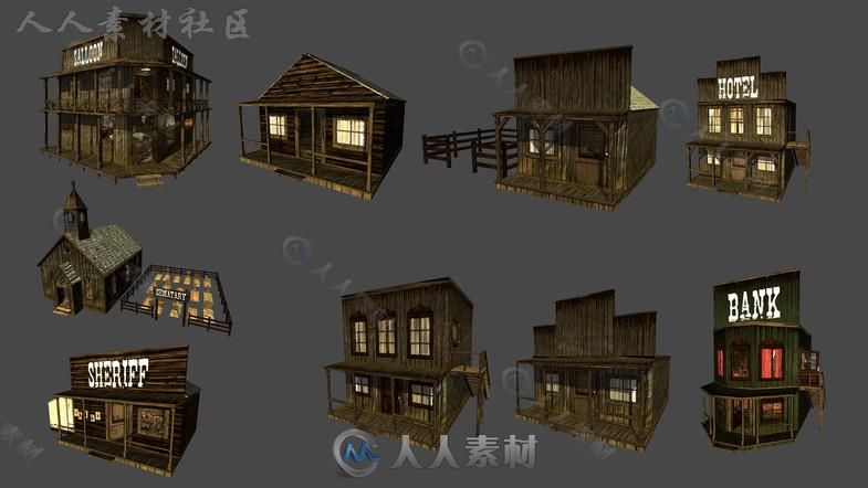 完整狂野的的西部城镇历史环境3D模型Unity游戏素材资源
