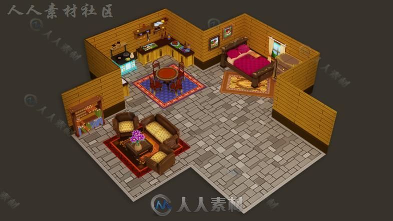 温暖的乡村环境室内道具3D模型Unity游戏素材资源