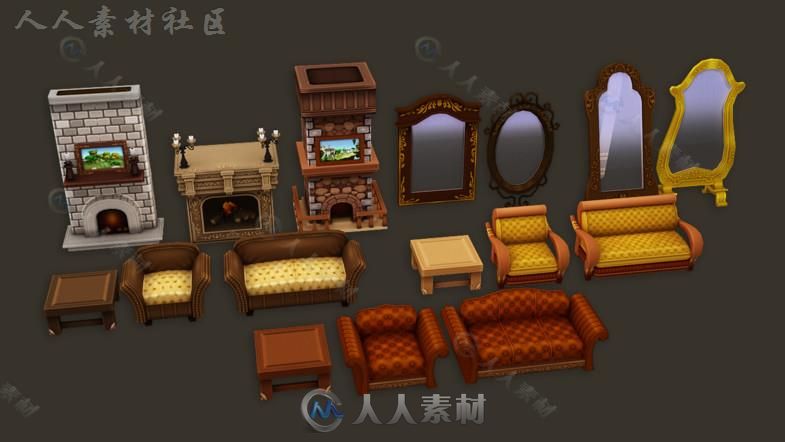 温暖的乡村环境室内道具3D模型Unity游戏素材资源