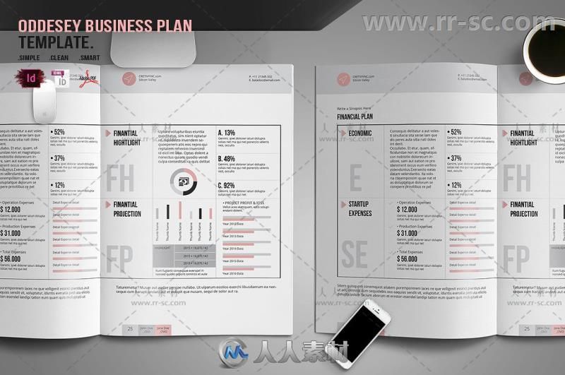 现代干净的商业业务计划书indesign排版模板