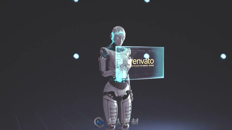 科幻机器人操纵屏幕展示AE模板