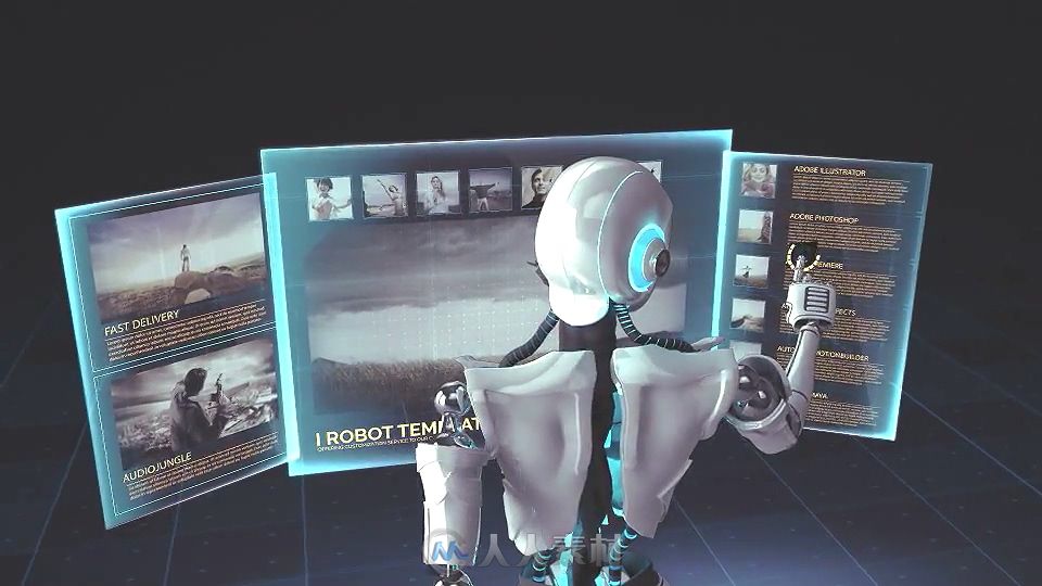 科幻机器人操纵屏幕展示AE模板