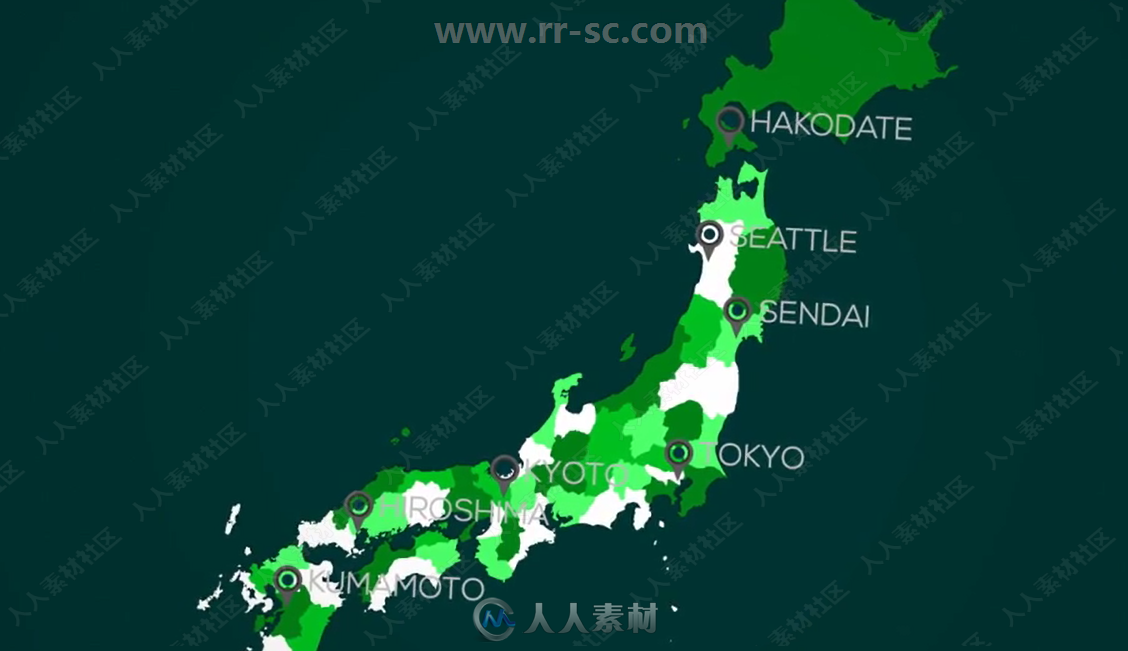多个地区合成日本地图创意设计AE模板合集