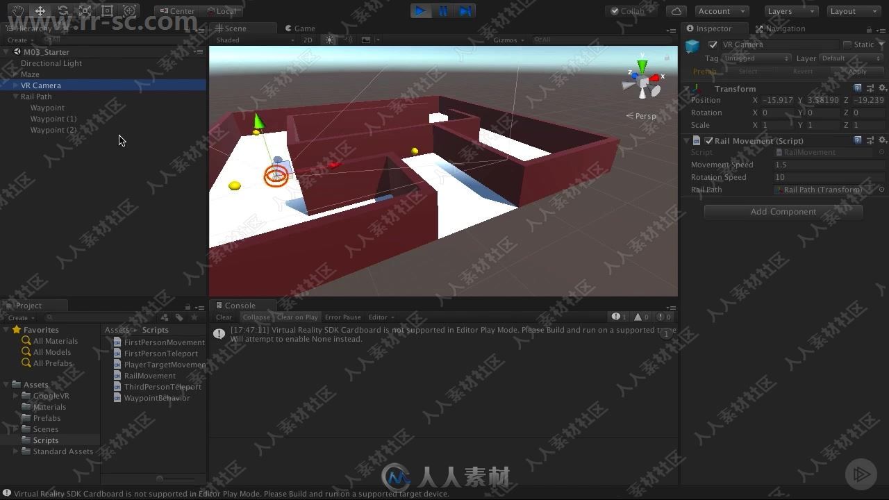 Unity中VR虚拟现实移动运动技术训练视频教程