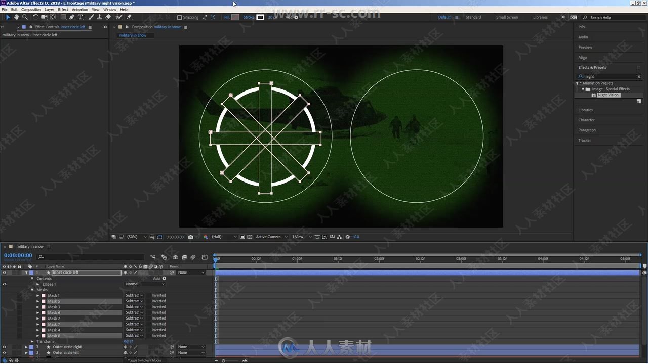 AE军用夜视视觉特效实例制作视频教程