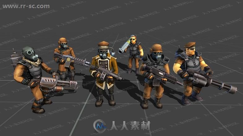 战略游戏多组士兵背包武器炮弹3D模型Unity游戏素材资源