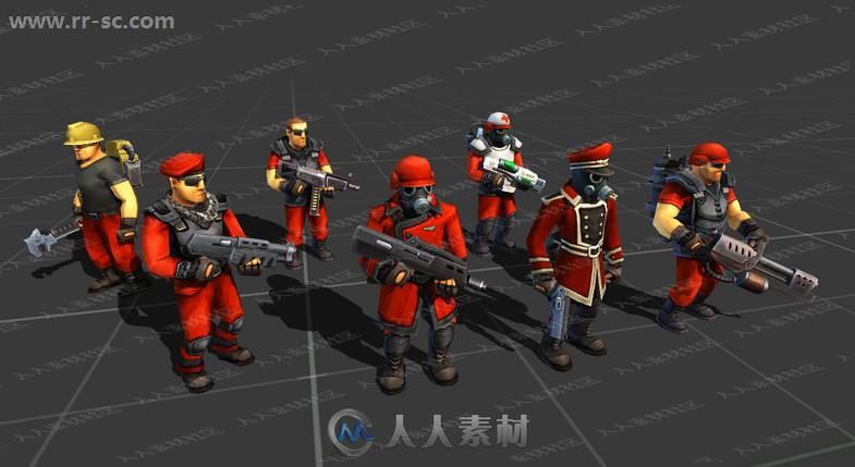 战略游戏多组士兵背包武器炮弹3D模型Unity游戏素材资源