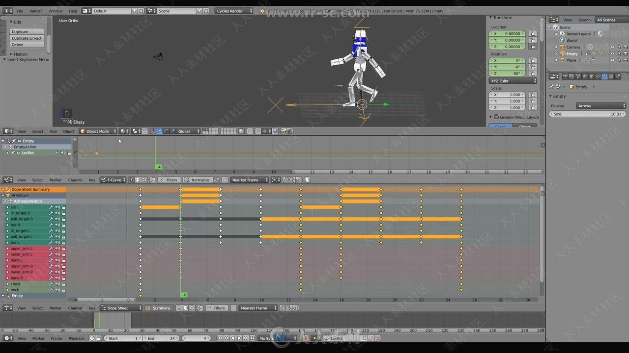 Blender角色运动骨骼动画技术视频教程