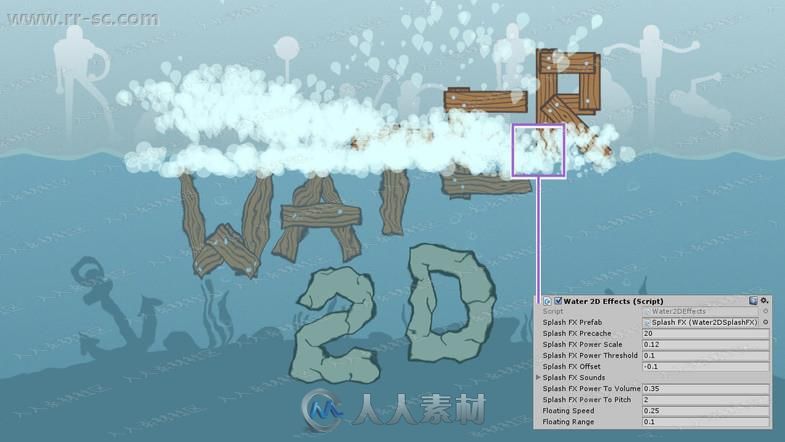 卡通木板石块文字坠落水中效果2DUnity游戏素材资源