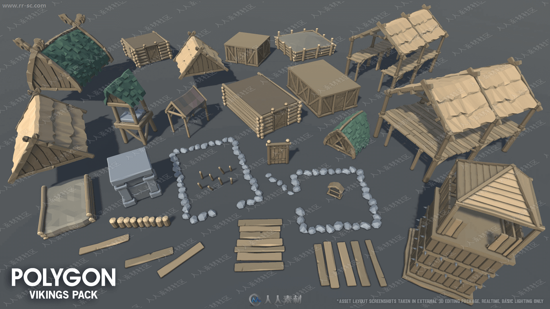 模块化冬季村庄部落环境3D模型UE4游戏素材资源