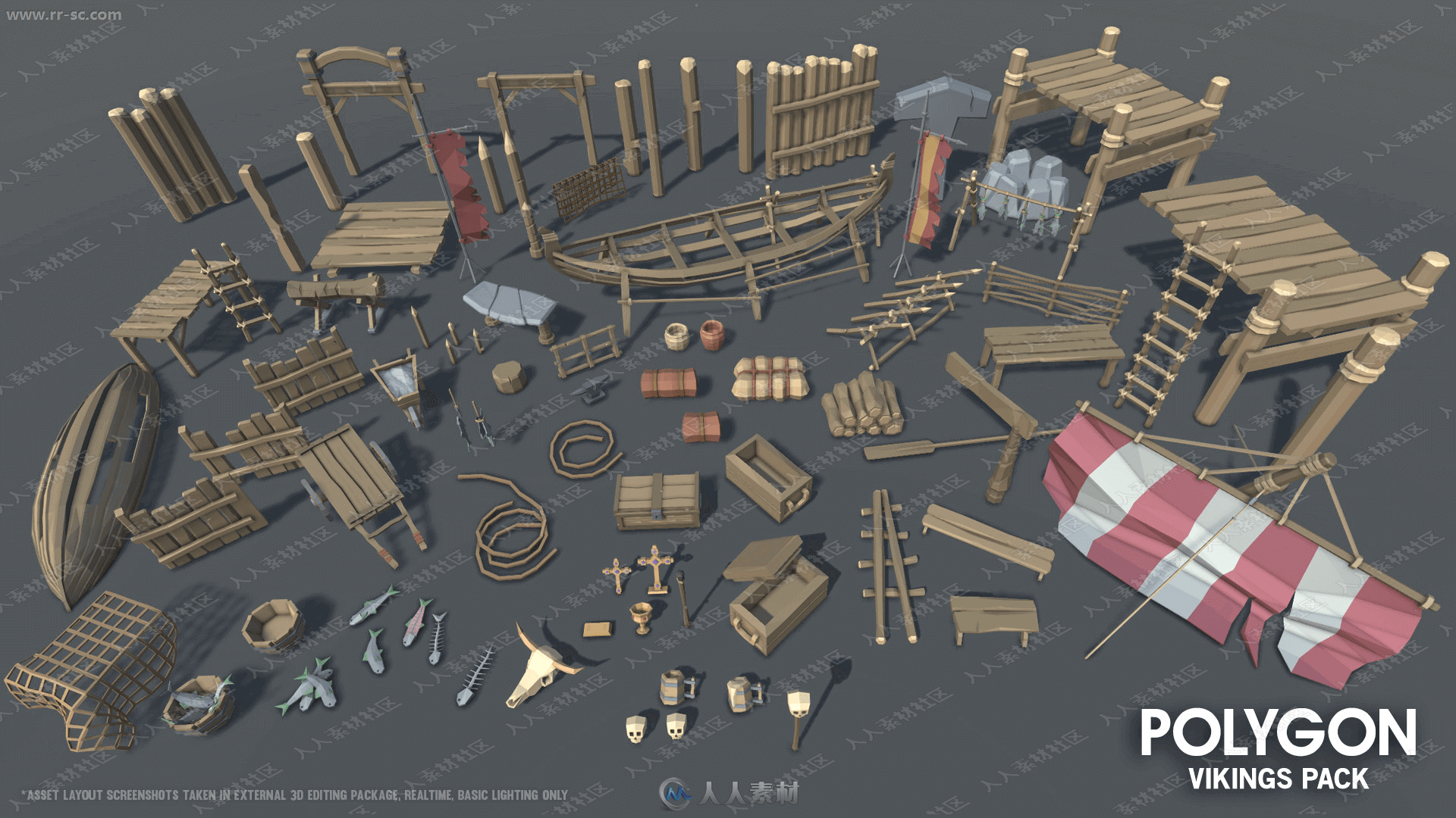 模块化冬季村庄部落环境3D模型UE4游戏素材资源