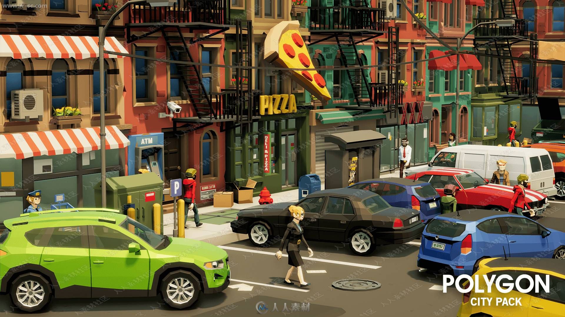 繁华城市人物角色商铺住宅环境设施3D模型UE4游戏素材资源