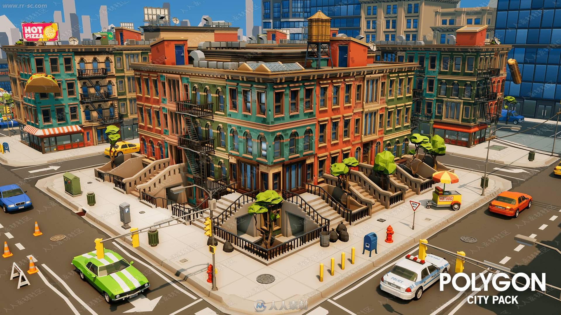 繁华城市人物角色商铺住宅环境设施3D模型UE4游戏素材资源