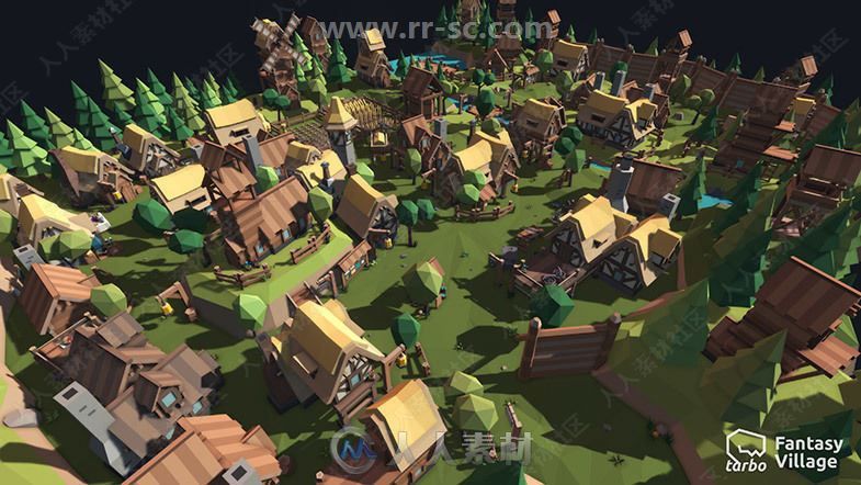 幻想风格村庄小镇完整场景模型Unity游戏素材资源