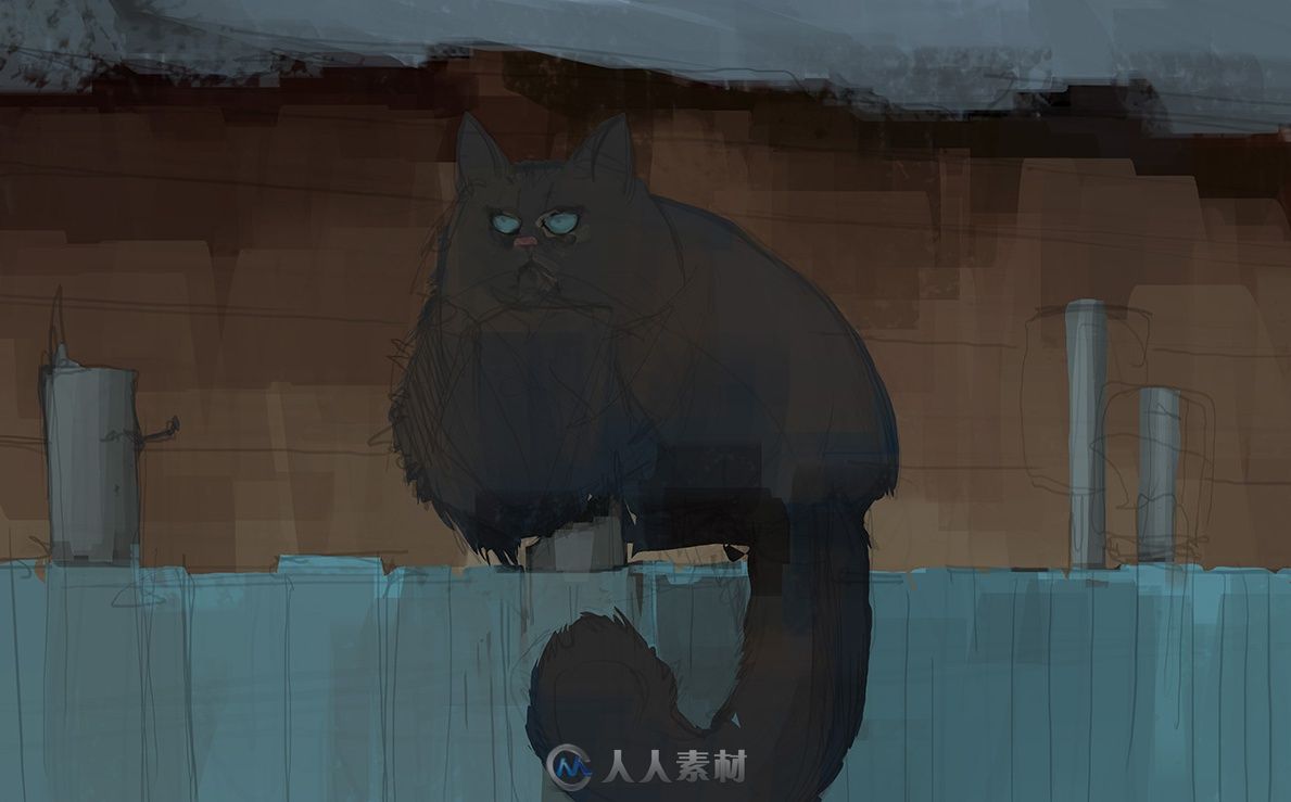 风格化猫插画的绘制过程解析 除了角色还有背景和灯光的绘制技巧