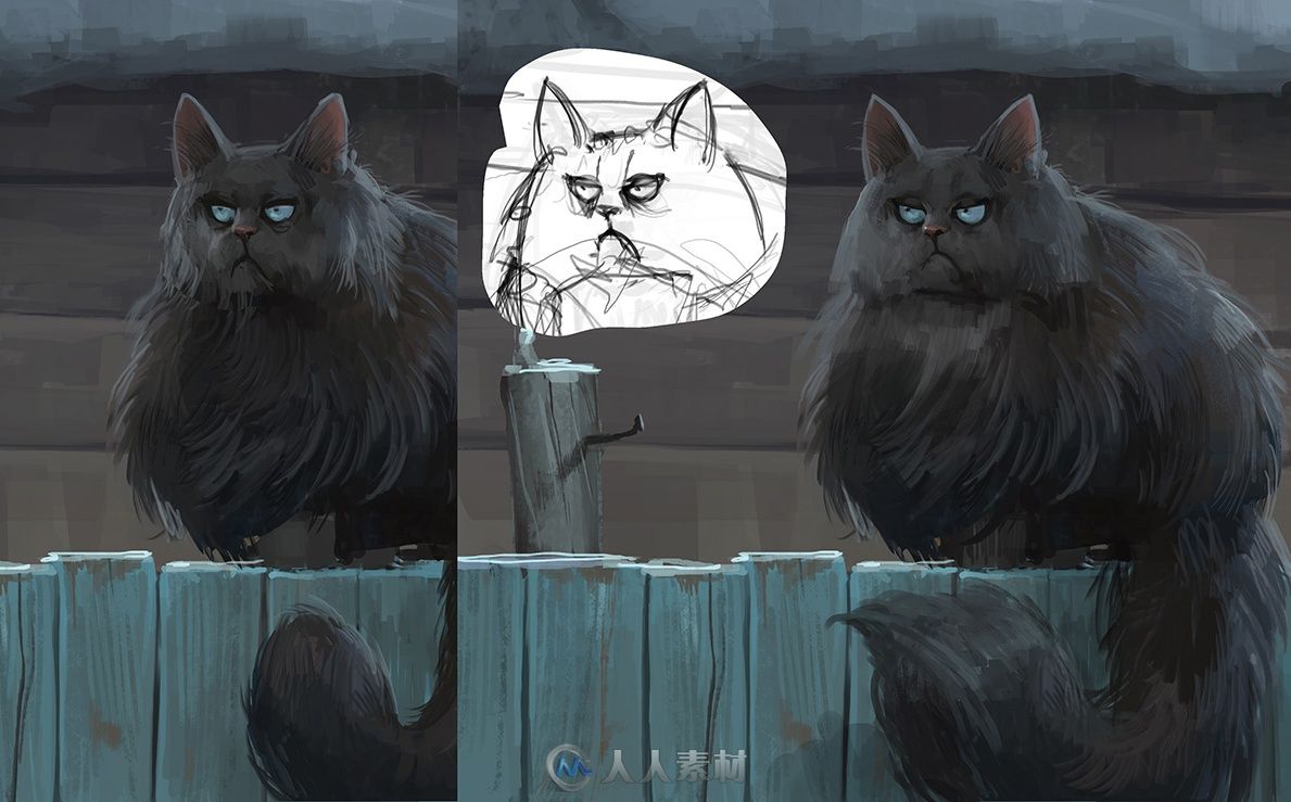 风格化猫插画的绘制过程解析 除了角色还有背景和灯光的绘制技巧